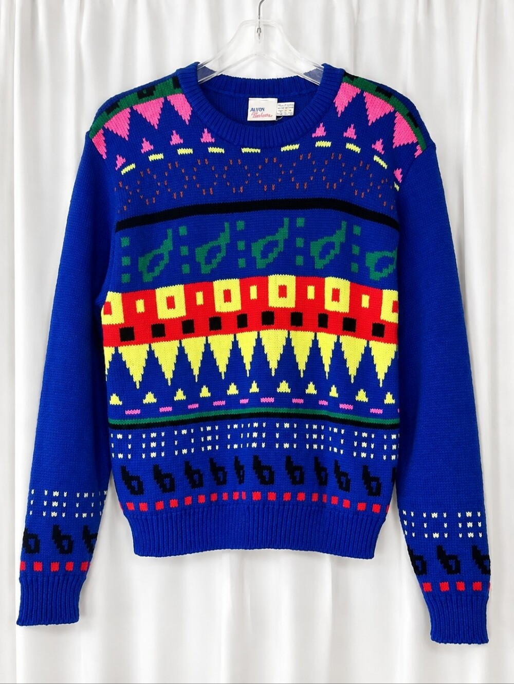 Avon Fashions Vintage Iconic New Wave Cobalt Blue Neon Accents Pullover Sweater